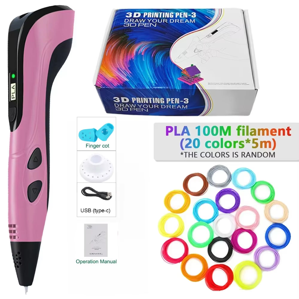 3D Printing Pen with LED Display 3D Pen Set for Kids Filament Children USB Drawing Tool Drawing Toy DIY