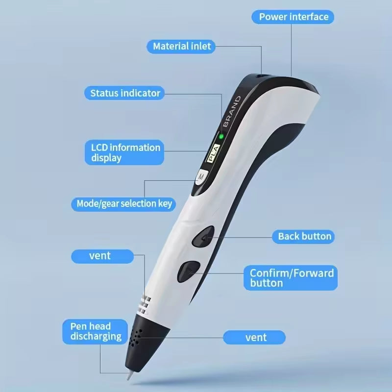 3D Printing Pen with LED Display 3D Pen Set for Kids Filament Children USB Drawing Tool Drawing Toy DIY
