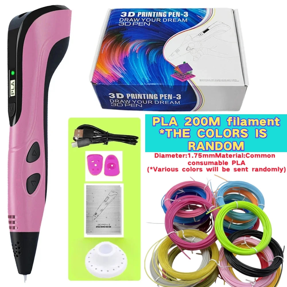 3D Printing Pen with LED Display 3D Pen Set for Kids Filament Children USB Drawing Tool Drawing Toy DIY