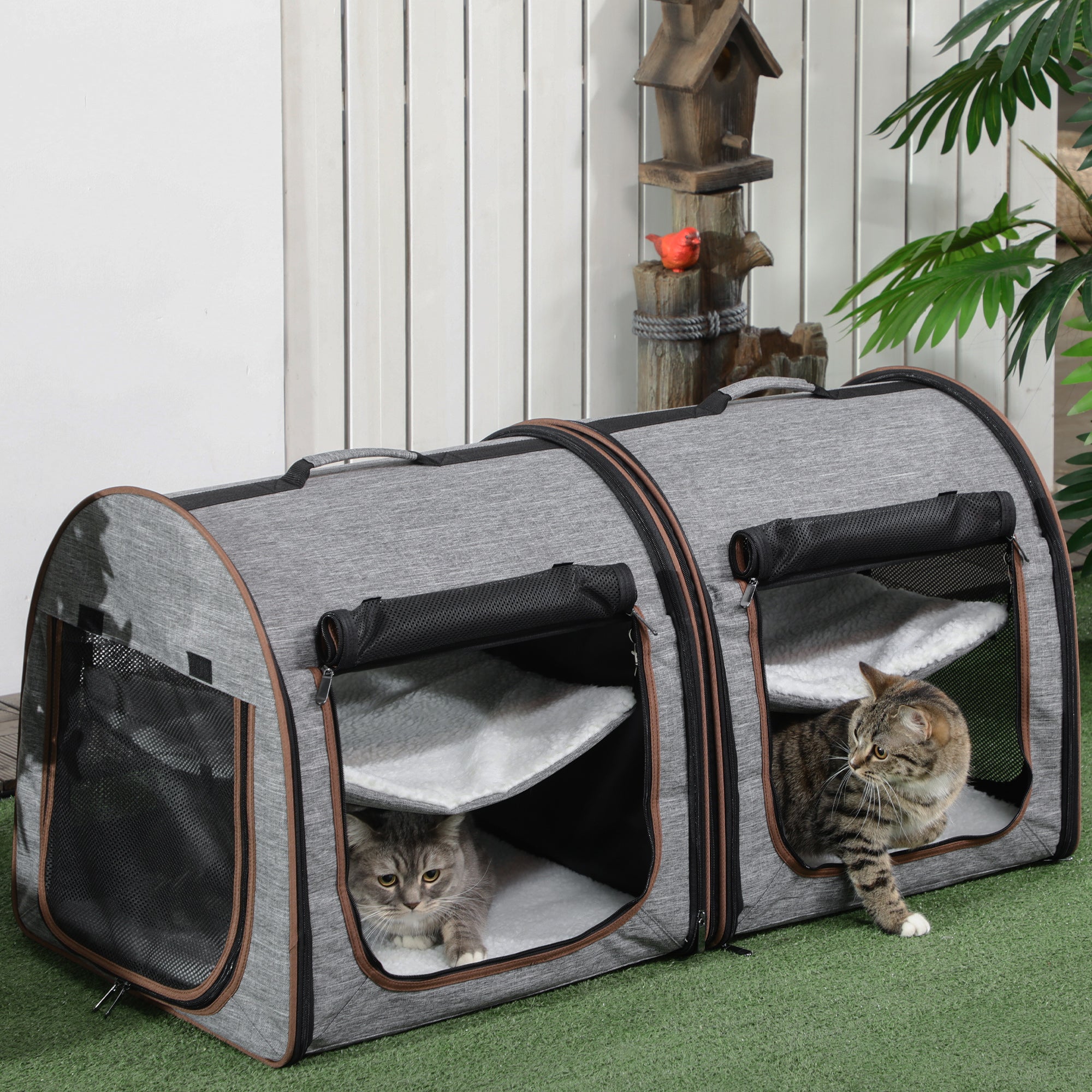 Premium Portable Soft-Sided Cat Carrier with Divider - Dual Compartments, Padded Comfort & Convenient Storage - Stylish Grey Design