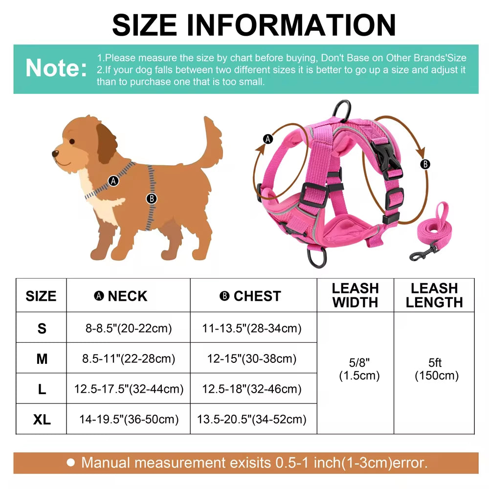 Premium Reflective Dog & Cat Harness and Leash Set - Comfortable Mesh Nylon Vest for Small to Medium Breeds, Perfect for Bulldogs and Pugs