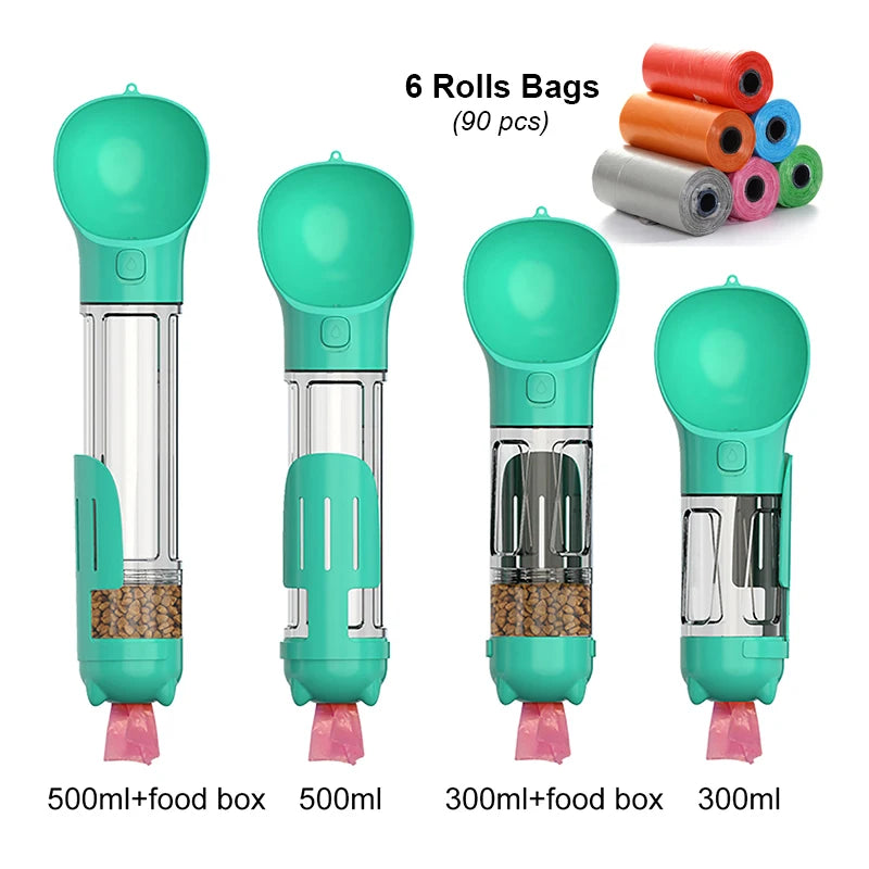 KOMMILIFE 3-in-1 Portable Pet Water Bottle & Feeder - Leak-Proof Dog Waterer with Poop Dispenser
