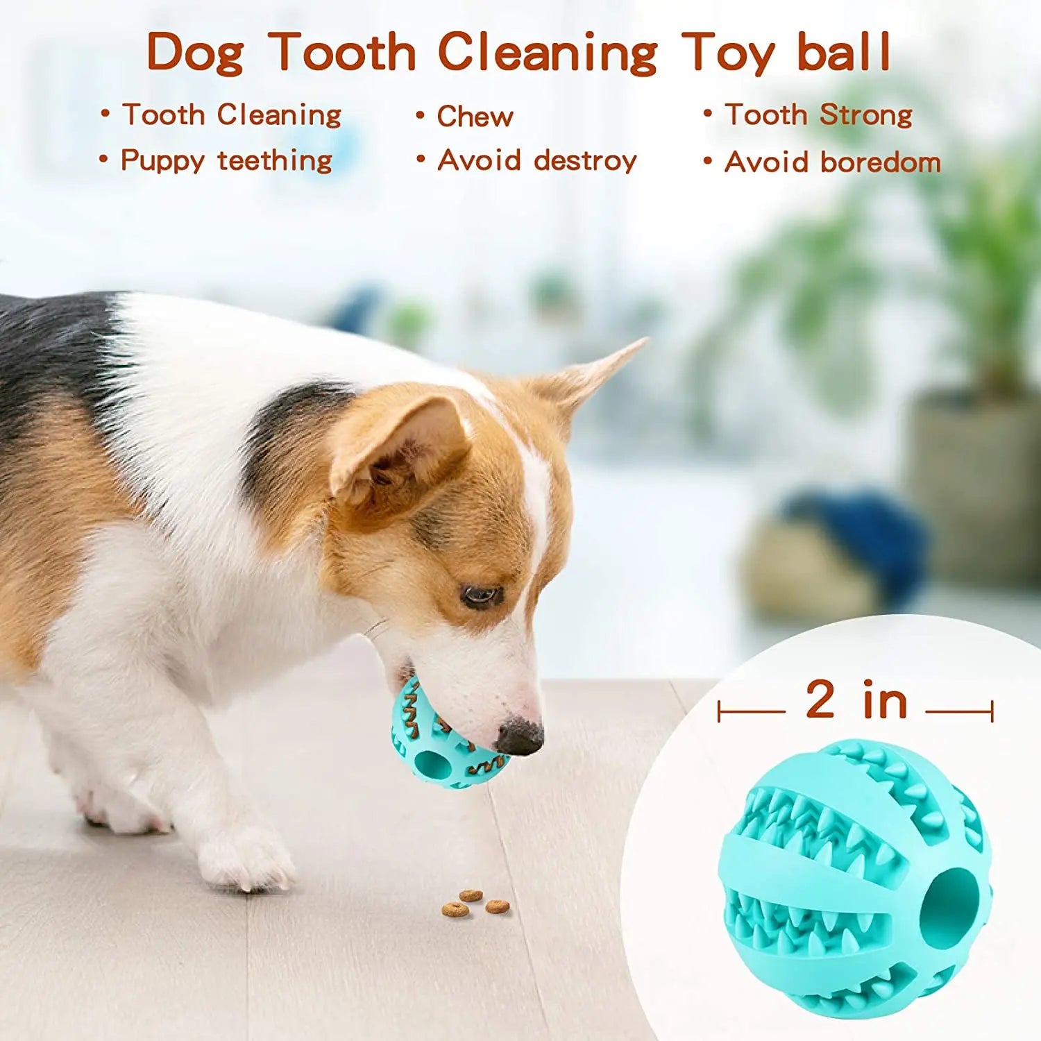 5Cm Extra-Tough Natural Rubber Dog Chew Toy - Interactive Tooth Cleaning Treat Ball for Happy Pets