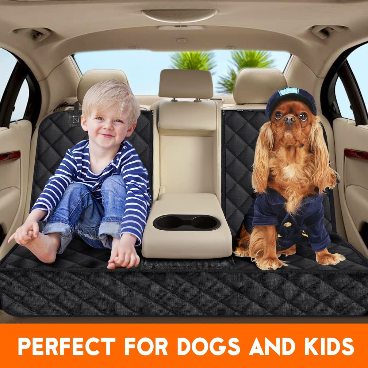 Premium Waterproof Dog Back Seat Cover (with Middle Armrest Access) – Black