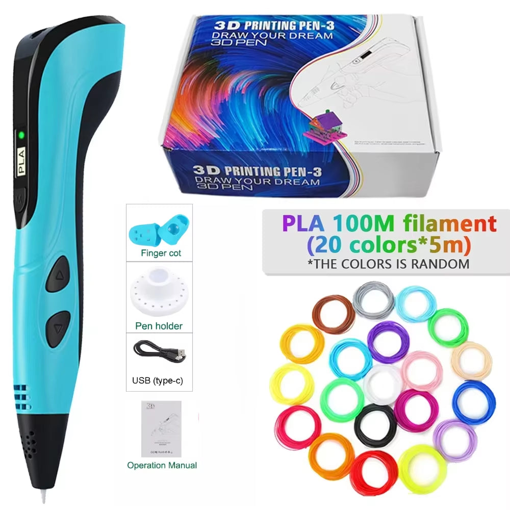 3D Printing Pen with LED Display 3D Pen Set for Kids Filament Children USB Drawing Tool Drawing Toy DIY