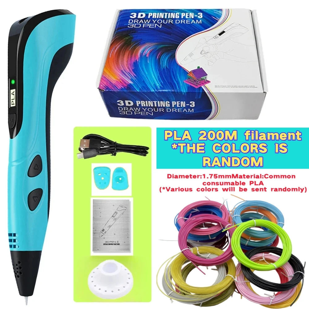 3D Printing Pen with LED Display 3D Pen Set for Kids Filament Children USB Drawing Tool Drawing Toy DIY