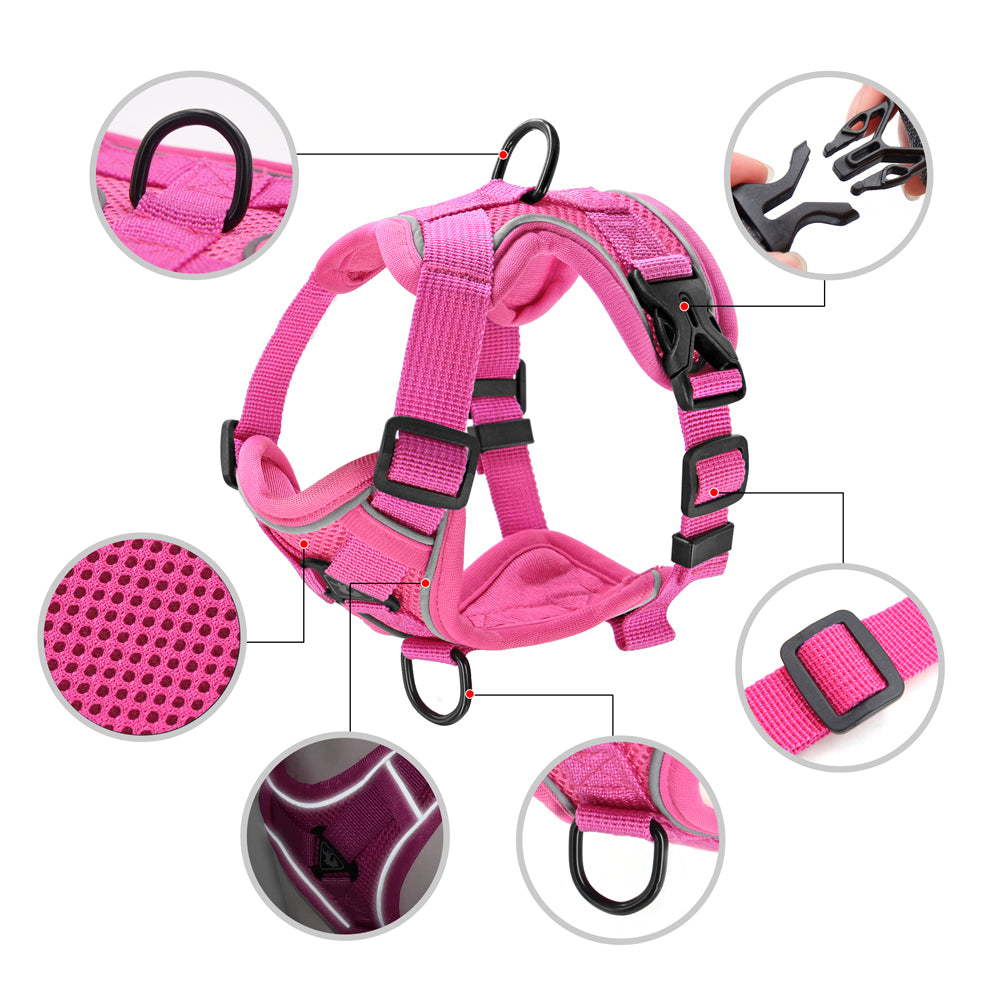 Premium Reflective Dog & Cat Harness and Leash Set - Comfortable Mesh Nylon Vest for Small to Medium Breeds, Perfect for Bulldogs and Pugs