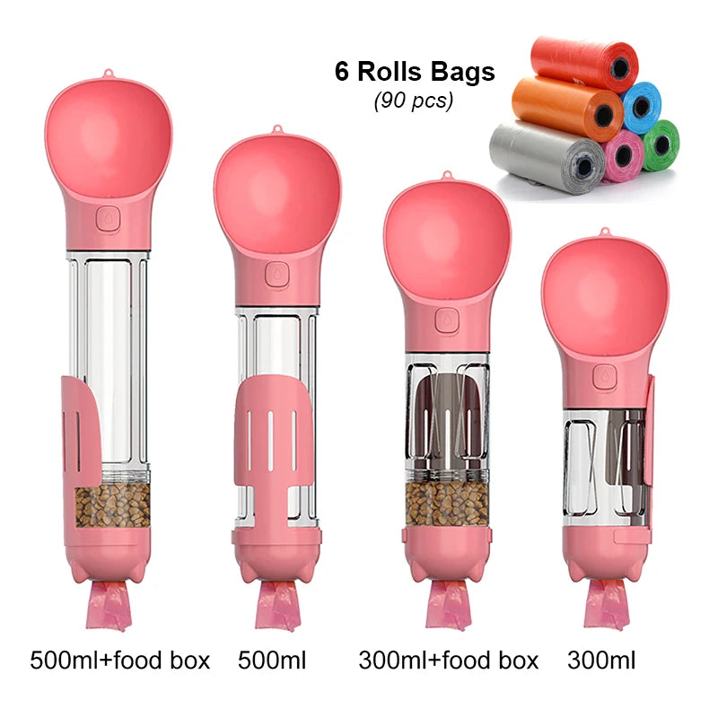 KOMMILIFE 3-in-1 Portable Pet Water Bottle & Feeder - Leak-Proof Dog Waterer with Poop Dispenser