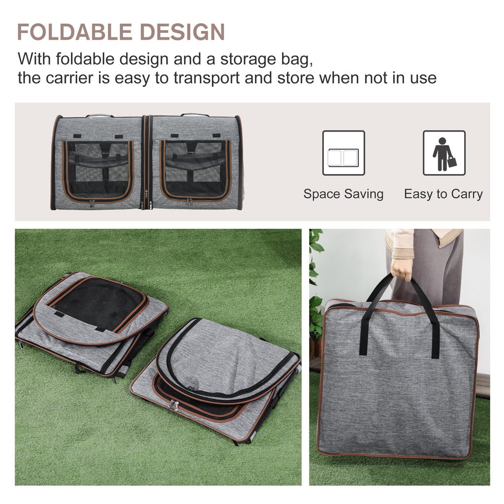Premium Portable Soft-Sided Cat Carrier with Divider - Dual Compartments, Padded Comfort & Convenient Storage - Stylish Grey Design