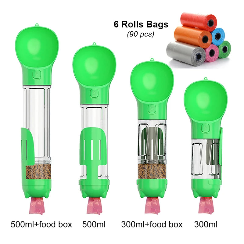 KOMMILIFE 3-in-1 Portable Pet Water Bottle & Feeder - Leak-Proof Dog Waterer with Poop Dispenser