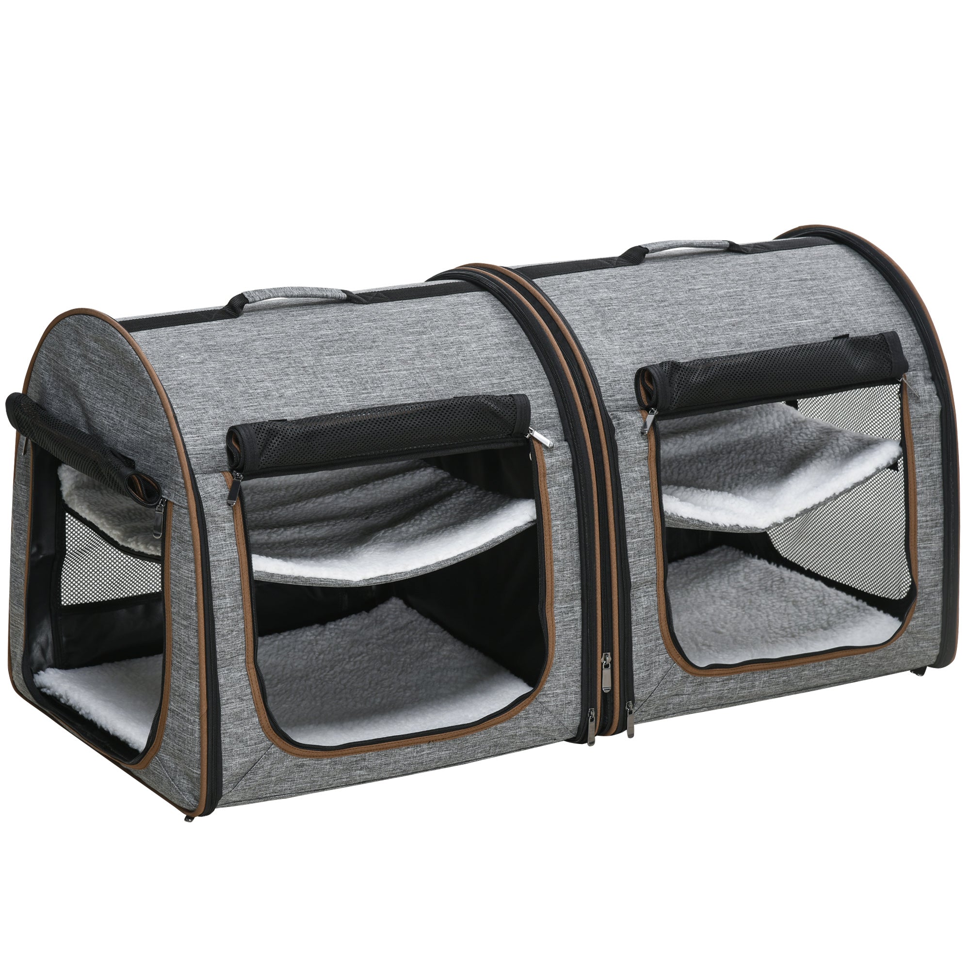 Premium Portable Soft-Sided Cat Carrier with Divider - Dual Compartments, Padded Comfort & Convenient Storage - Stylish Grey Design