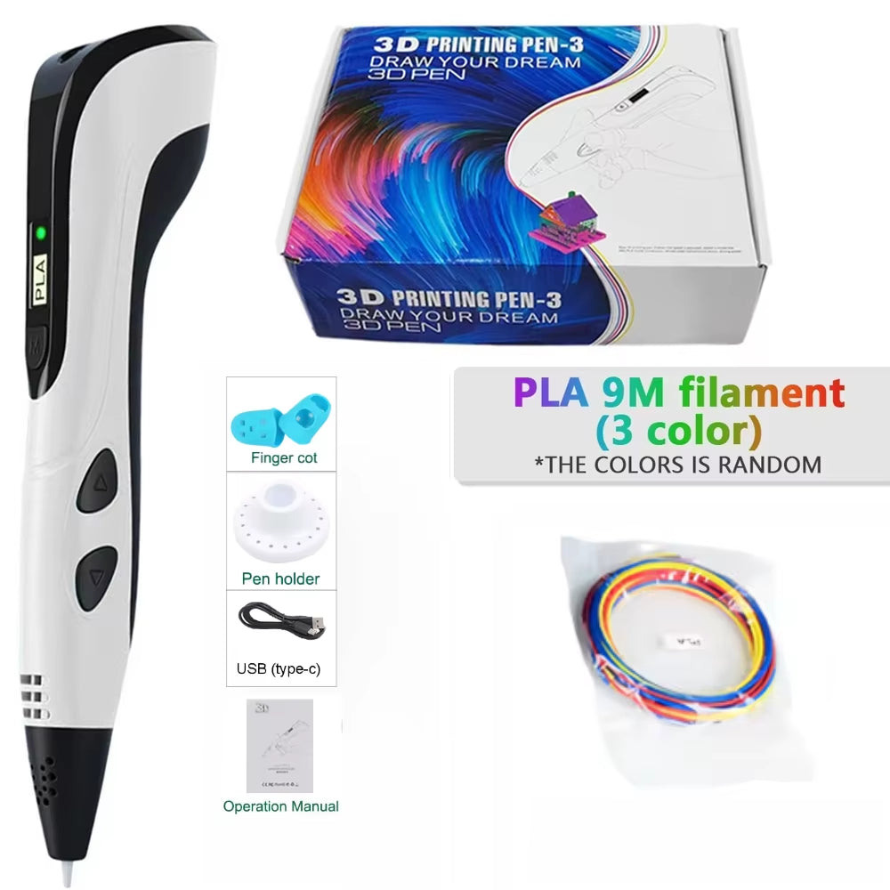 3D Printing Pen with LED Display 3D Pen Set for Kids Filament Children USB Drawing Tool Drawing Toy DIY