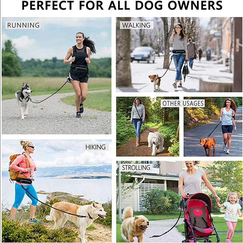 Ultimate Hands-Free Dog Leash with Shock Absorbing Bungee - Perfect for Large Dogs Up to 180lbs, Includes Phone Pocket & Water Bottle Holder!