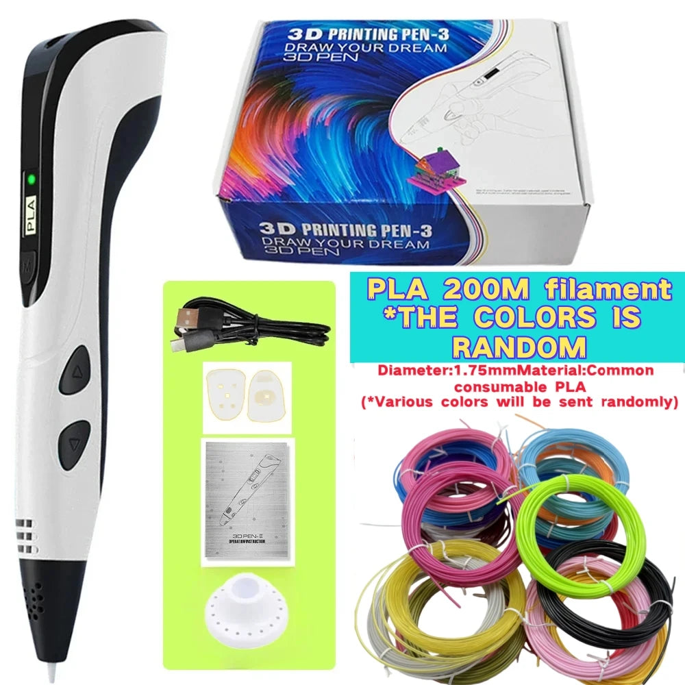 3D Printing Pen with LED Display 3D Pen Set for Kids Filament Children USB Drawing Tool Drawing Toy DIY