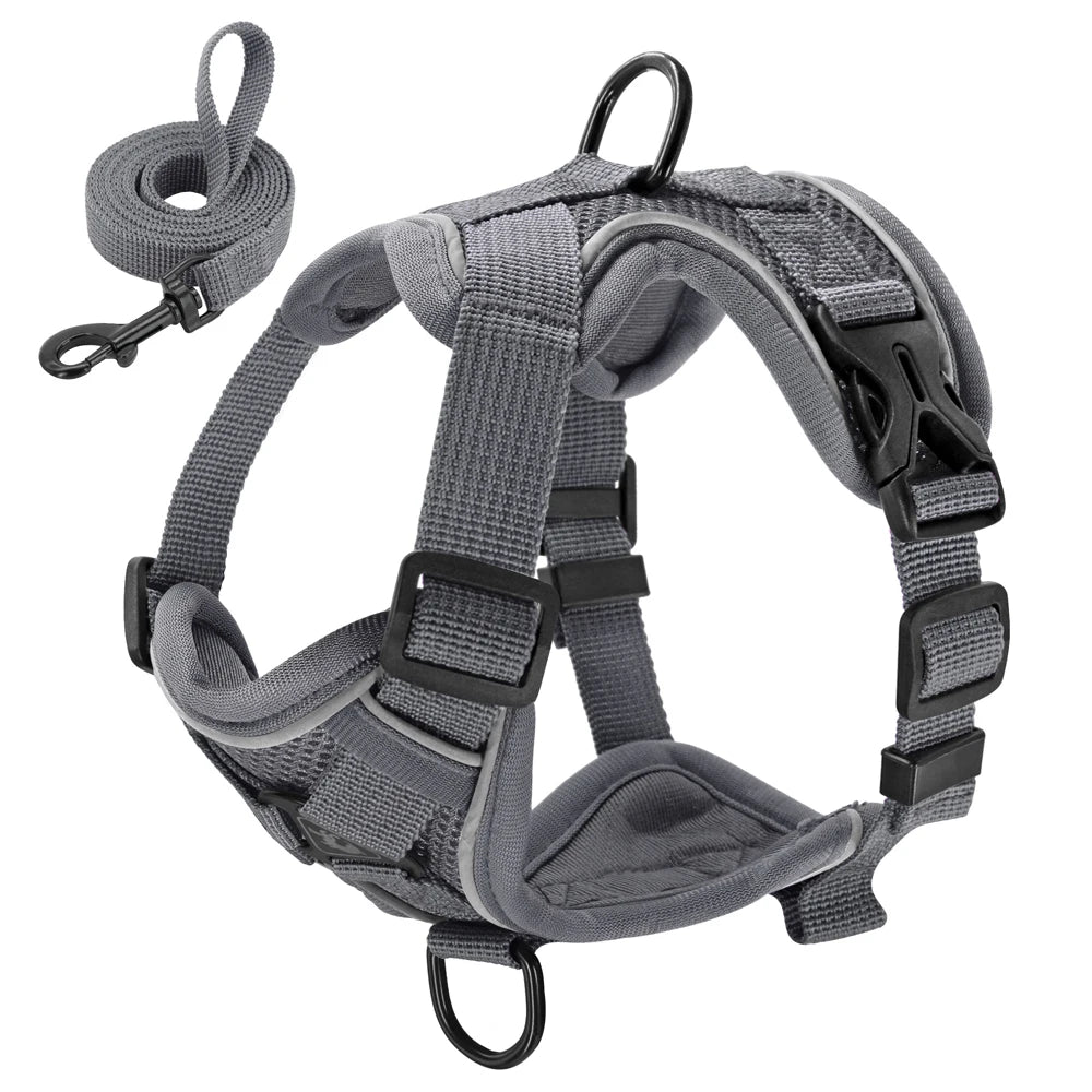 Premium Reflective Dog & Cat Harness and Leash Set - Comfortable Mesh Nylon Vest for Small to Medium Breeds, Perfect for Bulldogs and Pugs
