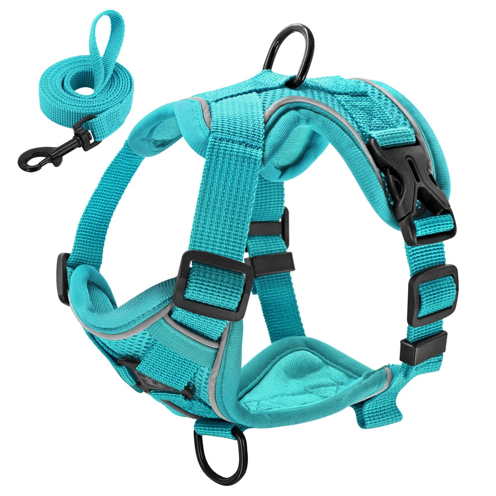 Premium Reflective Dog & Cat Harness and Leash Set - Comfortable Mesh Nylon Vest for Small to Medium Breeds, Perfect for Bulldogs and Pugs