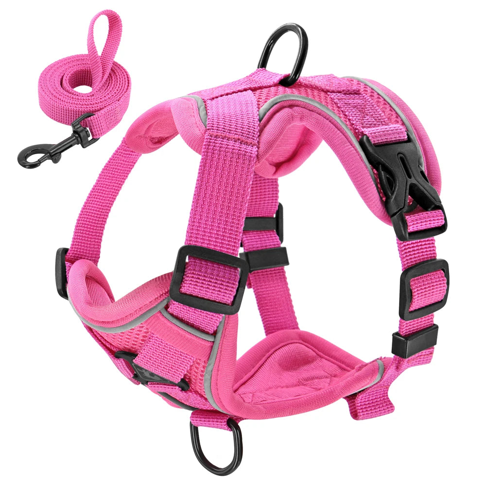 Premium Reflective Dog & Cat Harness and Leash Set - Comfortable Mesh Nylon Vest for Small to Medium Breeds, Perfect for Bulldogs and Pugs