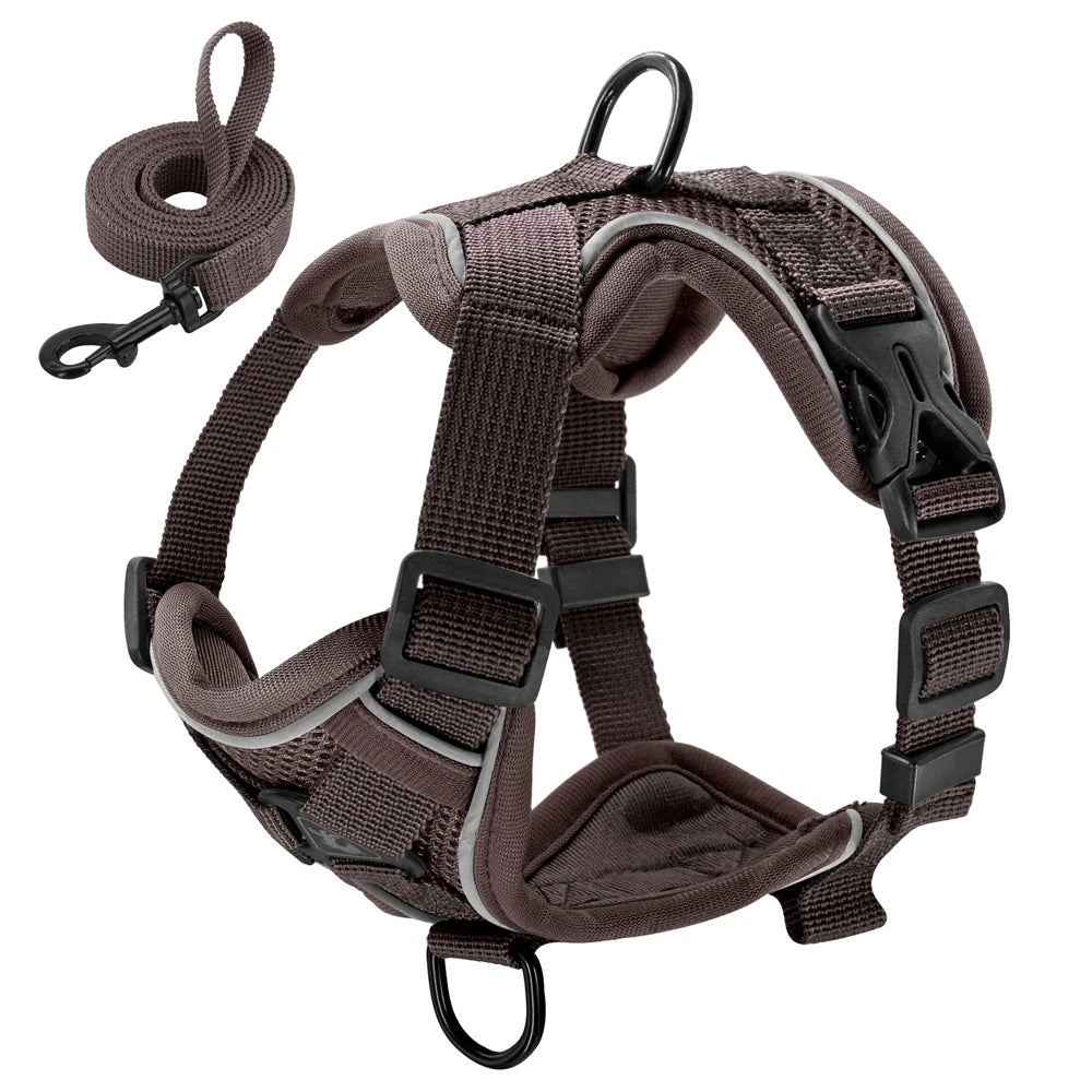 Premium Reflective Dog & Cat Harness and Leash Set - Comfortable Mesh Nylon Vest for Small to Medium Breeds, Perfect for Bulldogs and Pugs