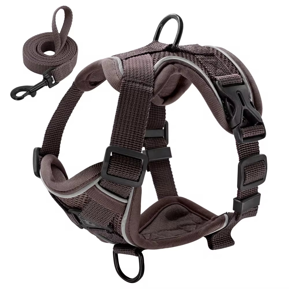 Premium Reflective Dog & Cat Harness and Leash Set - Comfortable Mesh Nylon Vest for Small to Medium Breeds, Perfect for Bulldogs and Pugs