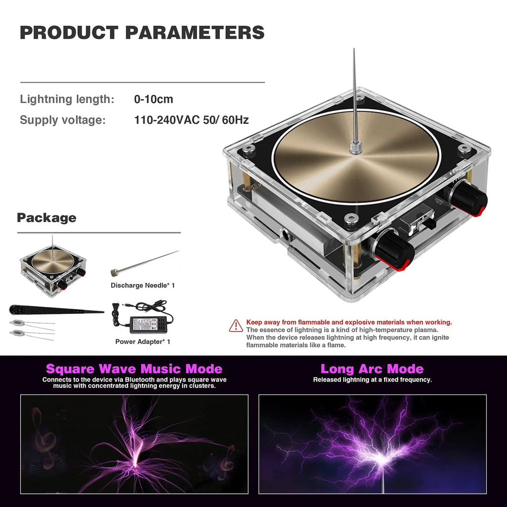Bluetooth Music Tesla Coil Arc Plasma Loudspeaker Wireless Transmission Touchable Artificial Lightning Education Experiment Toy