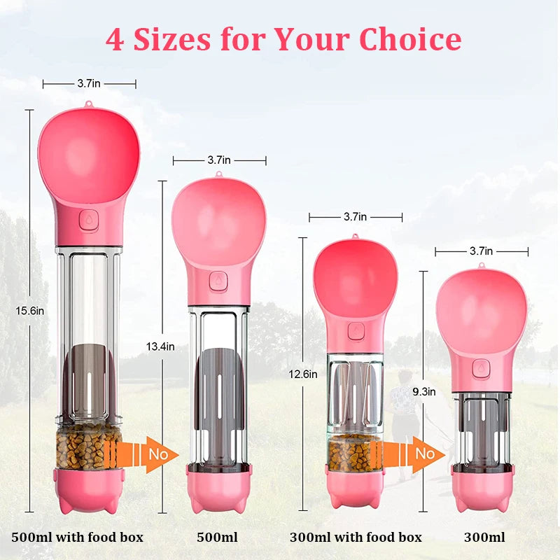KOMMILIFE 3-in-1 Portable Pet Water Bottle & Feeder - Leak-Proof Dog Waterer with Poop Dispenser