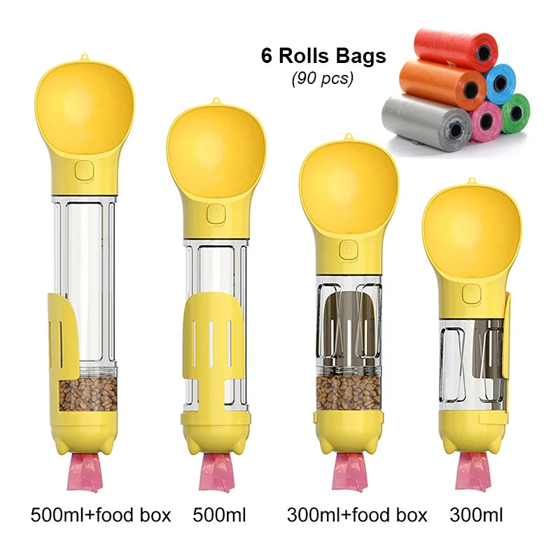 KOMMILIFE 3-in-1 Portable Pet Water Bottle & Feeder - Leak-Proof Dog Waterer with Poop Dispenser