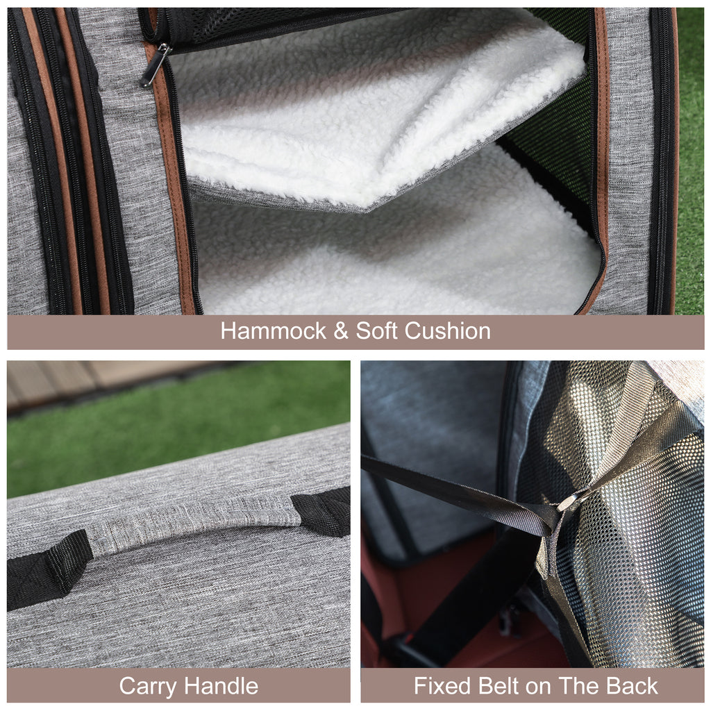 Premium Portable Soft-Sided Cat Carrier with Divider - Dual Compartments, Padded Comfort & Convenient Storage - Stylish Grey Design