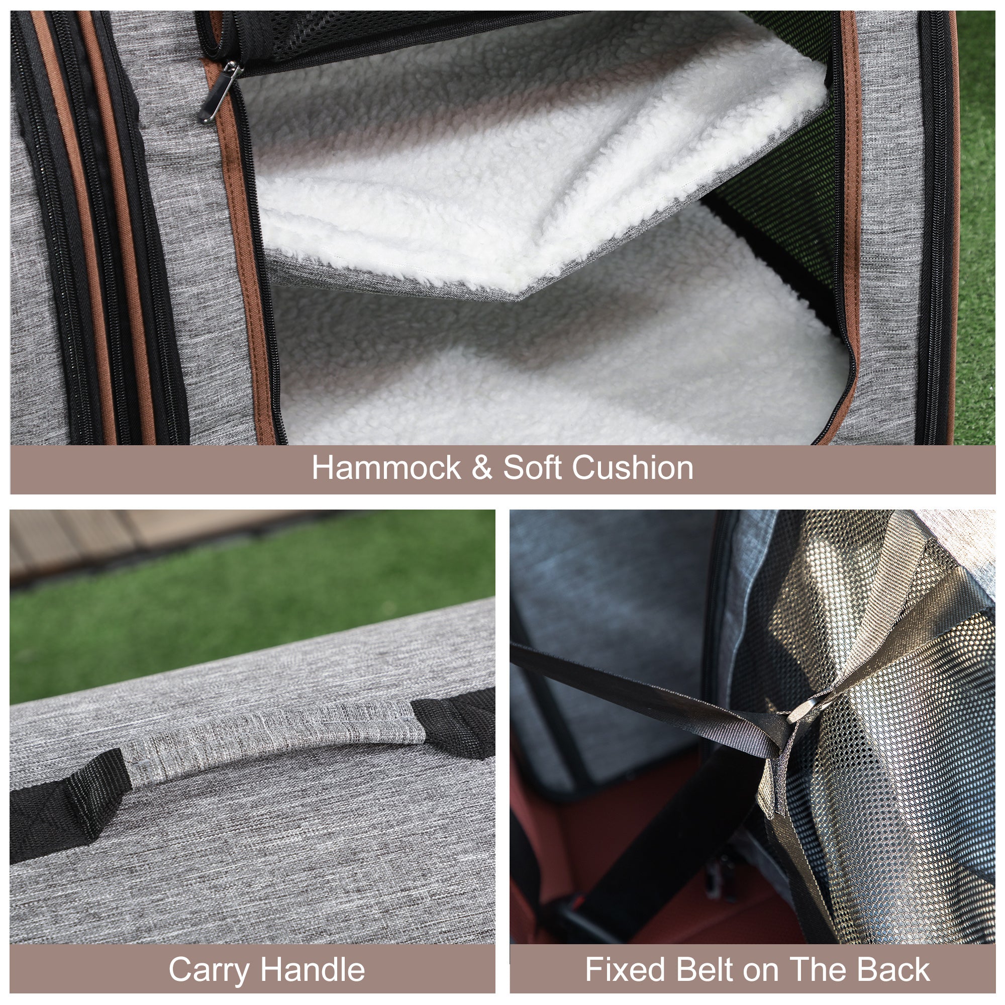 Premium Portable Soft-Sided Cat Carrier with Divider - Dual Compartments, Padded Comfort & Convenient Storage - Stylish Grey Design