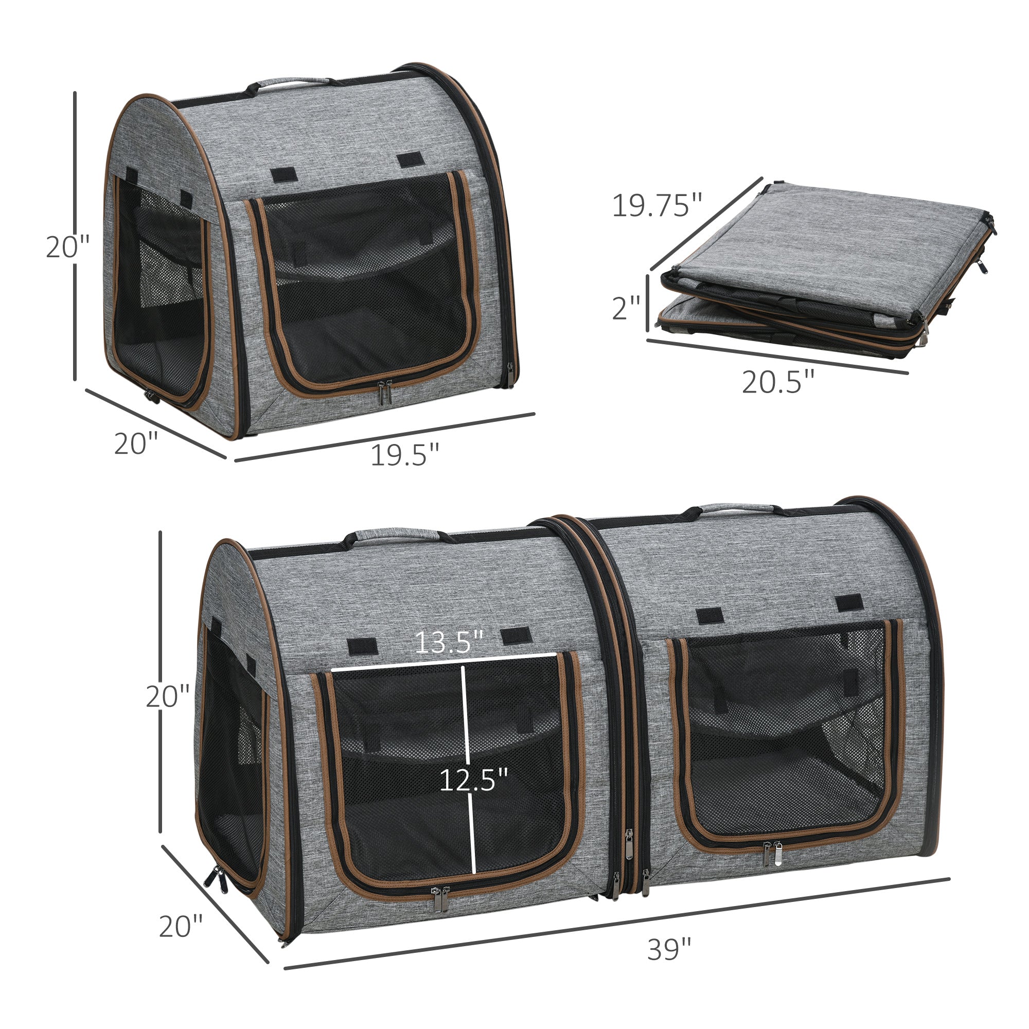 Premium Portable Soft-Sided Cat Carrier with Divider - Dual Compartments, Padded Comfort & Convenient Storage - Stylish Grey Design