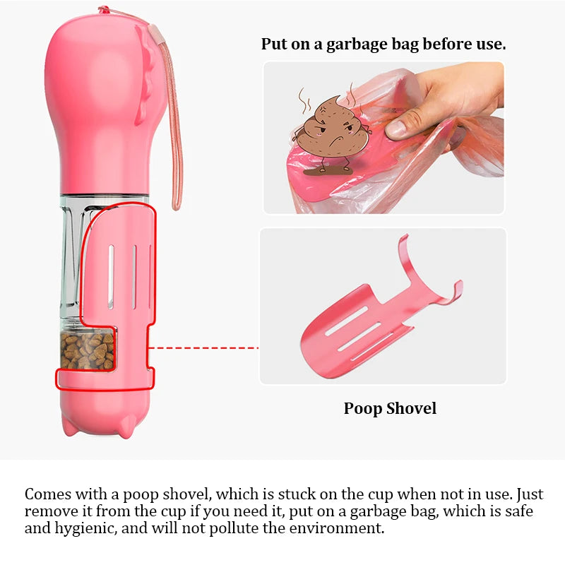 KOMMILIFE 3-in-1 Portable Pet Water Bottle & Feeder - Leak-Proof Dog Waterer with Poop Dispenser