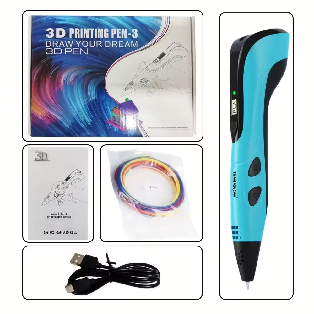 3D Printing Pen with LED Display 3D Pen Set for Kids Filament Children USB Drawing Tool Drawing Toy DIY