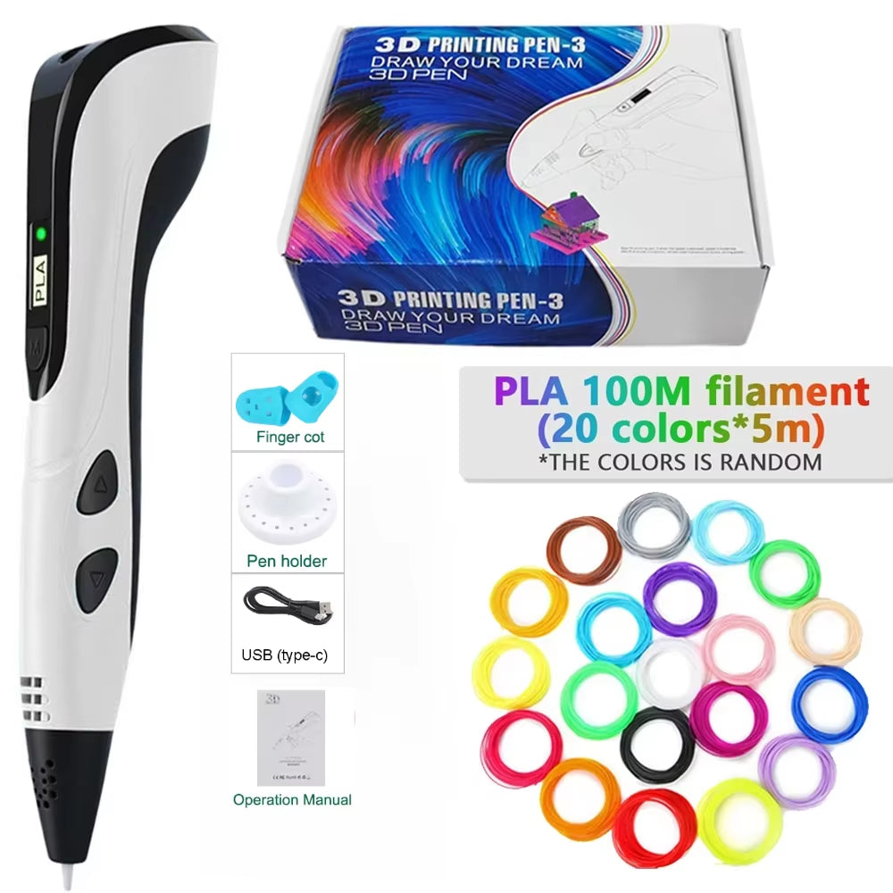 3D Printing Pen with LED Display 3D Pen Set for Kids Filament Children USB Drawing Tool Drawing Toy DIY
